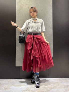 「HARE（ハレ）のスニーカーチャンキーブーサン(HARE)（ブーツ、シルバー系）」を使った、mia4422hさん（レディース・166cm）の春コーディネート