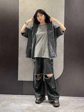 「HARE（ハレ）の2WAY-ZIPカーゴパンツ(HARE)（カーゴパンツ）」を使った、mia4422hさん（レディース・166cm）の夏コーディネート