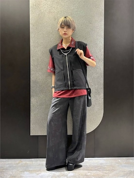 「HARE（ハレ）の【接触冷感】 ポンチシシュウポロカット(HARE)（ポロシャツ、レッド系）」を使った、mia4422hさん（レディース・166cm）の夏コーディネート