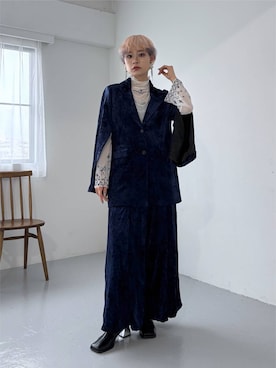 「HARE（ハレ）のVINTAGEジャガードワイドパンツ(HARE)（その他パンツ、ブルー系）」を使った、mia4422hさん（レディース・166cm）の夏コーディネート