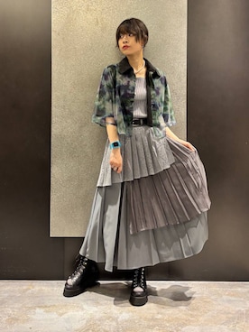 「HARE（ハレ）のアシメミックスプリーツスカート(HARE)（スカート）」を使った、mia4422hさん（レディース・166cm）の春コーディネート