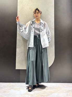 「HARE（ハレ）のボールミックスラリエットネックレス(HARE)（ネックレス、ホワイト系）」を使った、mia4422hさん（レディース・166cm）の夏コーディネート