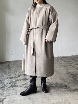 「アイテム（ノーカラーコート）」を使った、Lianさん（レディース・157cm）の秋コーディネート