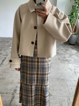 「アイテム（ステンカラーコート、ホワイト系）」を使った、Lianさん（レディース・157cm）の秋コーディネート