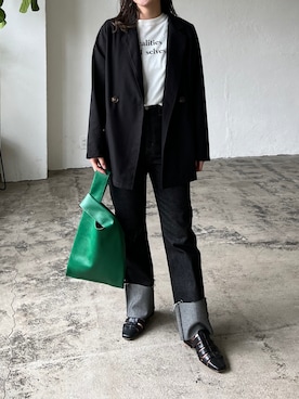 「アイテム（エコバッグ/サブバッグ）」を使った、Lianさん（レディース・157cm）の冬コーディネート