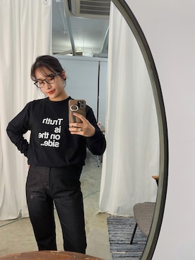 「LIAN（リアン）のアイテム（Tシャツ/カットソー）」を使った、Lianさん（レディース・157cm）の冬コーディネート