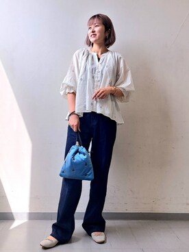 「URBAN RESEARCH DOORS（アーバンリサーチドアーズ）のラメ刺繍ブラウス（シャツ/ブラウス）」を使った、oda8118さん（レディース・152cm）の夏コーディネート