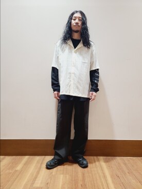 「ITEMS URBANRESEARCH（アイテムズ アーバンリサーチ）のジオメレース レギュラーカラー 半袖シャツ（シャツ/ブラウス、ホワイト系）」を使った、アライタカノリさん（メンズ・164cm）の夏コーディネート