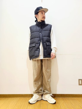 「アイテム（ダウンベスト）」を使った、アライタカノリさん（メンズ・164cm）の秋コーディネート