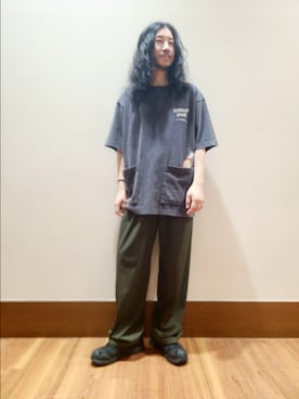 「ITEMS URBANRESEARCH（アイテムズ アーバンリサーチ）のUSEDライクビバレッジプリントTシャツ（Tシャツ/カットソー、ブラック系）」を使った、アライタカノリさん（メンズ・164cm）の夏コーディネート