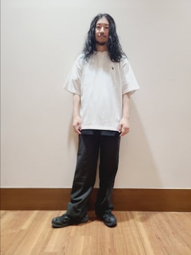 「U.S. POLO ASSN.（ユーエスポロアッスン）のU.S. POLO ASSN　天竺ヘンリーTシャツ（Tシャツ/カットソー、ホワイト系）」を使った、アライタカノリさん（メンズ・164cm）の夏コーディネート