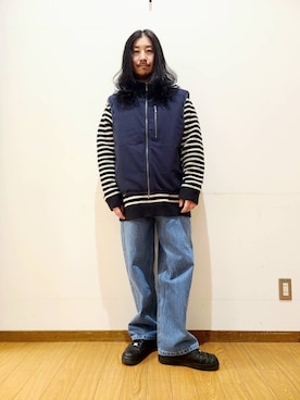 「アイテム（ダウンベスト）」を使った、アライタカノリさん（メンズ・164cm）の冬コーディネート