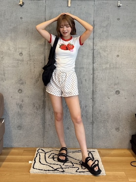 「JORDAN BRAND（ジョーダンブランド）のジョーダン ウィメンズ リンガー Tシャツ / Jordan Women's Ringer T-Shirt IW0937-100 White（Tシャツ/カットソー、ホワイト系）」を使った、SAKURAさん（レディース・160cm）の夏コーディネート
