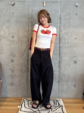 「JORDAN BRAND（ジョーダンブランド）のジョーダン ウィメンズ リンガー Tシャツ / Jordan Women's Ringer T-Shirt IW0937-100 White（Tシャツ/カットソー、ホワイト系）」を使った、SAKURAさん（レディース・160cm）の夏コーディネート