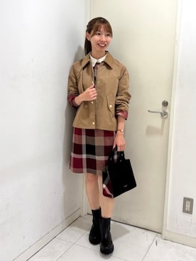 【ブルーレーベルクレストブリッジ】 タータンチェックツイード 七分袖 ワンピース BLUE LABEL CRESTBRIDGE（ブルーレーベルクレストブリッジ）の