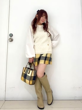 「BLUE LABEL CRESTBRIDGE（ブルーレーベルクレストブリッジ）のニットベスト付きカットソー（ニット/セーター）」を使った、ブルーレーベル・クレストブリッジ公式さん（レディース・152cm）の秋コーディネート