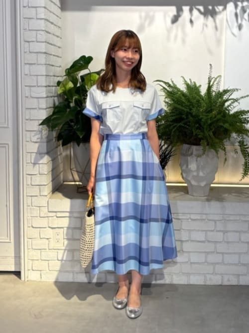 クレストブリッジチェックライトクロッシングツイルスカート ブルー38 クレストブリッジチェックライトクロッシングツイルスカート