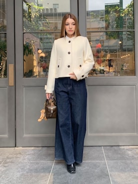 「アイテム（ノーカラージャケット）」を使った、ブルーレーベル・クレストブリッジ公式さん（レディース・160cm）の秋コーディネート