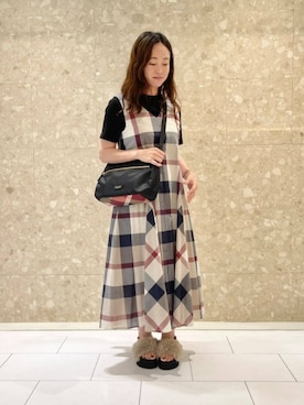 【ブルーレーベルクレストブリッジ】 タータンチェックツイード 七分袖 ワンピース BLUE LABEL CRESTBRIDGE（ブルーレーベルクレストブリッジ）の