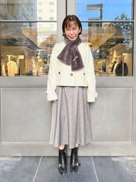 「アイテム（ノーカラージャケット）」を使った、ブルーレーベル・クレストブリッジ公式さん（レディース・153cm）の冬コーディネート