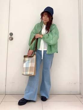 「BLUE LABEL CRESTBRIDGE（ブルーレーベルクレストブリッジ）のリバーシブルバケットハット（ハット）」を使った、ブルーレーベル・クレストブリッジ公式さん（レディース・152cm）の夏コーディネート