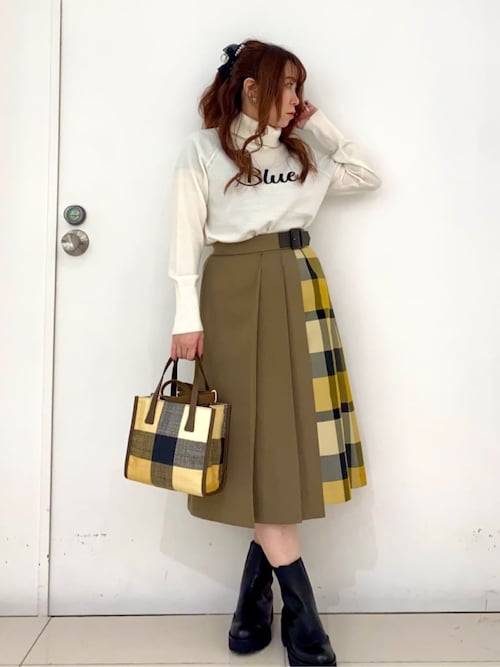 ウールライクツイルパーシャルチェックスカート（スカート）｜BLUE
