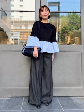 「アイテム（バッグ、ブルー系）」を使った、ブルーレーベル・クレストブリッジ公式さん（レディース・153cm）の秋コーディネート