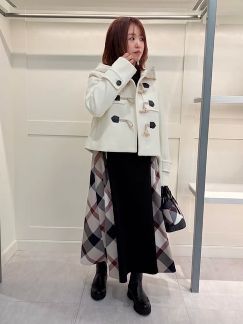 セール】ウールミックスポンチパーシャルチェックドレス（ワンピース