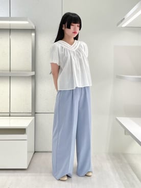 「アイテム（バレエシューズ、ベージュ系）」を使った、ブルーレーベル・クレストブリッジ公式さん（レディース・157cm）の夏コーディネート