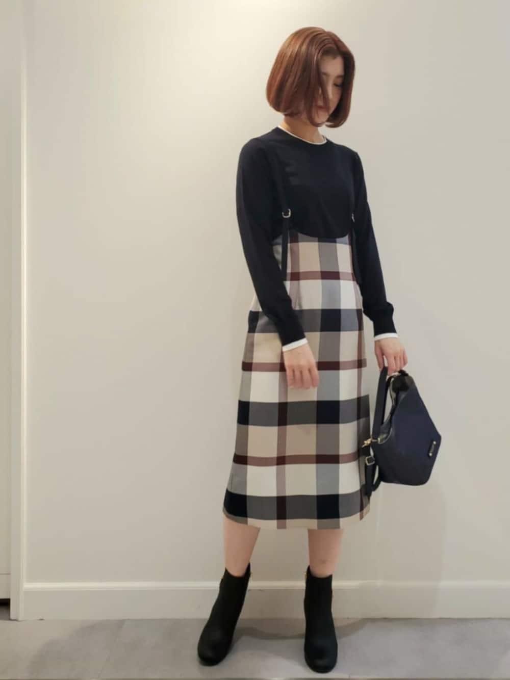 クレストブリッジ　チェッククロッシングツイルサロペットスカート クレストブリッジチェッククロッシングツイルサロペットスカートを使っ