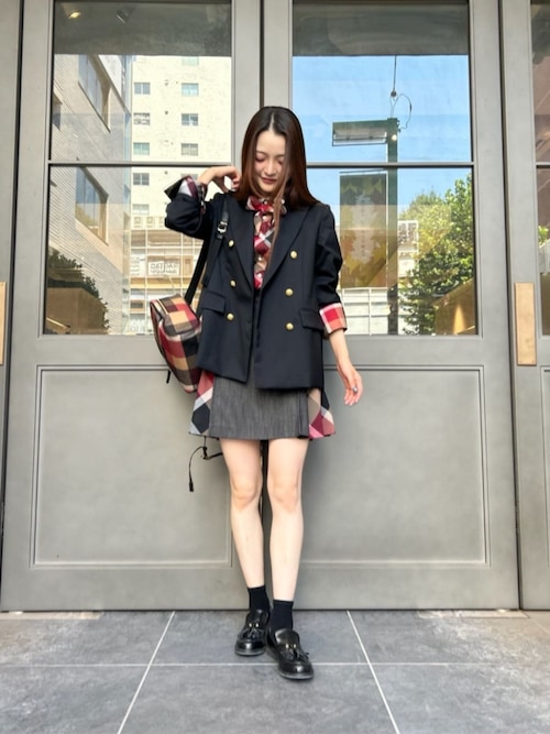 クレストブリッジチェックハーフスパンツイルリボンタイ付きシャツ