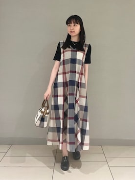 【ブルーレーベルクレストブリッジ】 タータンチェックツイード 七分袖 ワンピース BLUE LABEL CRESTBRIDGE（ブルーレーベルクレストブリッジ）の