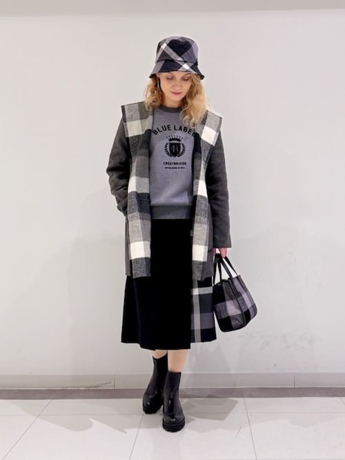 BLUE LABEL　ウールライクツイルパーシャルチェックスカート ブルーレーベル・クレストブリッジ BLUE LABEL CRESTBRIDGE ウール