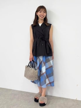【ブルーレーベルクレストブリッジ】 タータンチェックツイード 七分袖 ワンピース BLUE LABEL CRESTBRIDGE（ブルーレーベルクレストブリッジ）の