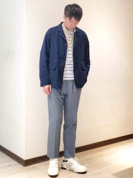 「アイテム（Tシャツ/カットソー、ブルー系）」を使った、mads Kaoさん（メンズ・178cm）の秋コーディネート