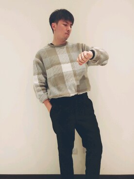 「plain-me（プレインミー）のアイテム（チノパンツ）」を使った、mads Kaoさん（メンズ・178cm）の冬コーディネート