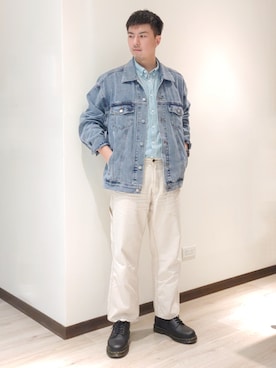 「re_k by JUNRED（レクバイジュンレッド）のアイテム（デニムジャケット）」を使った、mads Kaoさん（メンズ・178cm）の春コーディネート