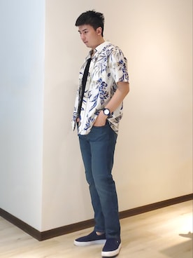 「DC SHOES（ディーシーシューズ）のアイテム（スリッポン）」を使った、mads Kaoさん（メンズ・178cm）の夏コーディネート