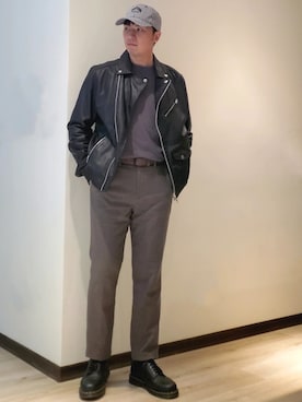「SENSE OF PLACE by URBAN RESEARCH（センスオブプレイスバイアーバンリサーチ）のベーシックロゴシシュウキャップ（キャップ）」を使った、mads Kaoさん（メンズ・178cm）の冬コーディネート