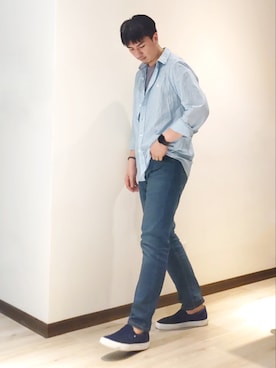 「DC SHOES（ディーシーシューズ）のアイテム（スリッポン）」を使った、mads Kaoさん（メンズ・178cm）の夏コーディネート