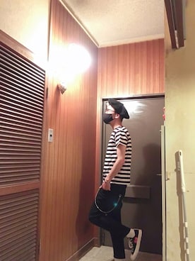 「CRIMIE（クライミー）のBORDER POLO POCKET SHORT SLEEVE T-SHIRT（Tシャツ/カットソー、ホワイト系）」を使った、貂-ten-さん（メンズ）の夏コーディネート