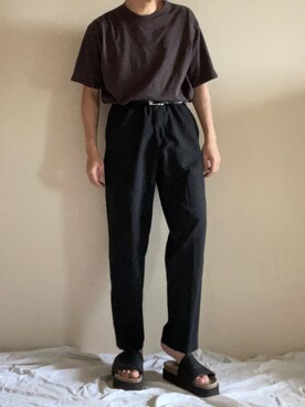 「WYM LIDNM（ウィム バイ リドム）の【WYM LIDNM】HEAVY WEIGHT BASIC BIG-TEE/カットソー（Tシャツ/カットソー、グレー系）」を使った、くーまさん（メンズ・169cm）の夏コーディネート