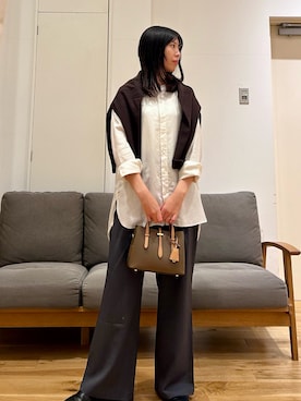 「FORK&SPOON（フォークアンドスプーン）のFORK&SPOON　バンドカラーダブルクロスシャツ（シャツ/ブラウス）」を使った、kred7さん（レディース・164cm）の秋コーディネート