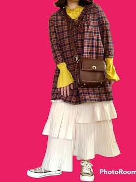「one after another NICE CLAUP（ワンアフターアナザーナイスクラップ）のアイテム（シャツワンピース）」を使った、manachun0000さん（レディース・149cm）の秋コーディネート