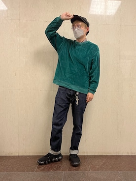「FRUIT OF THE LOOM（フルーツオブザルーム）のアイテム（トップス、グリーン系）」を使った、chankyさん（メンズ・175cm）の秋コーディネート