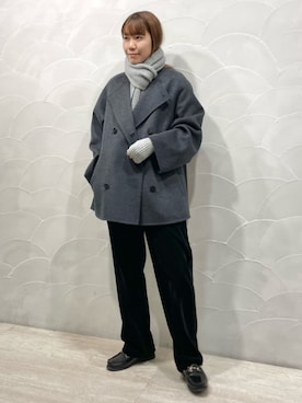 「コーデュロイパンツ」｜「アイテム（ノーカラーコート）」を使った、Sato_TOMORROWLANDさん（レディース・162cm）の冬コーディネート