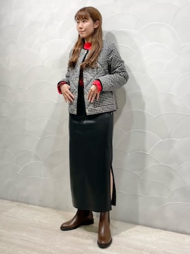 「フェイクレザー」｜「アイテム（ノーカラージャケット）」を使った、Sato_TOMORROWLANDさん（レディース・162cm）の秋コーディネート