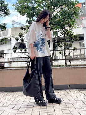 「フリンジデニム」｜「アイテム（アクセサリー）」を使った、れなさん（レディース・163cm）の夏コーディネート