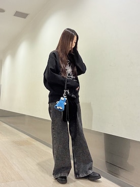「刺繍」｜「アイテム（スウェット）」を使った、れなさん（レディース・163cm）の冬コーディネート