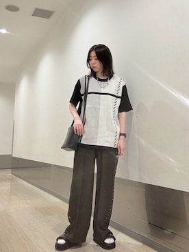 「tk.TAKEO KIKUCHI（ティーケータケオキクチ）のアイテム」を使った、れなさん（レディース・163cm）の夏コーディネート